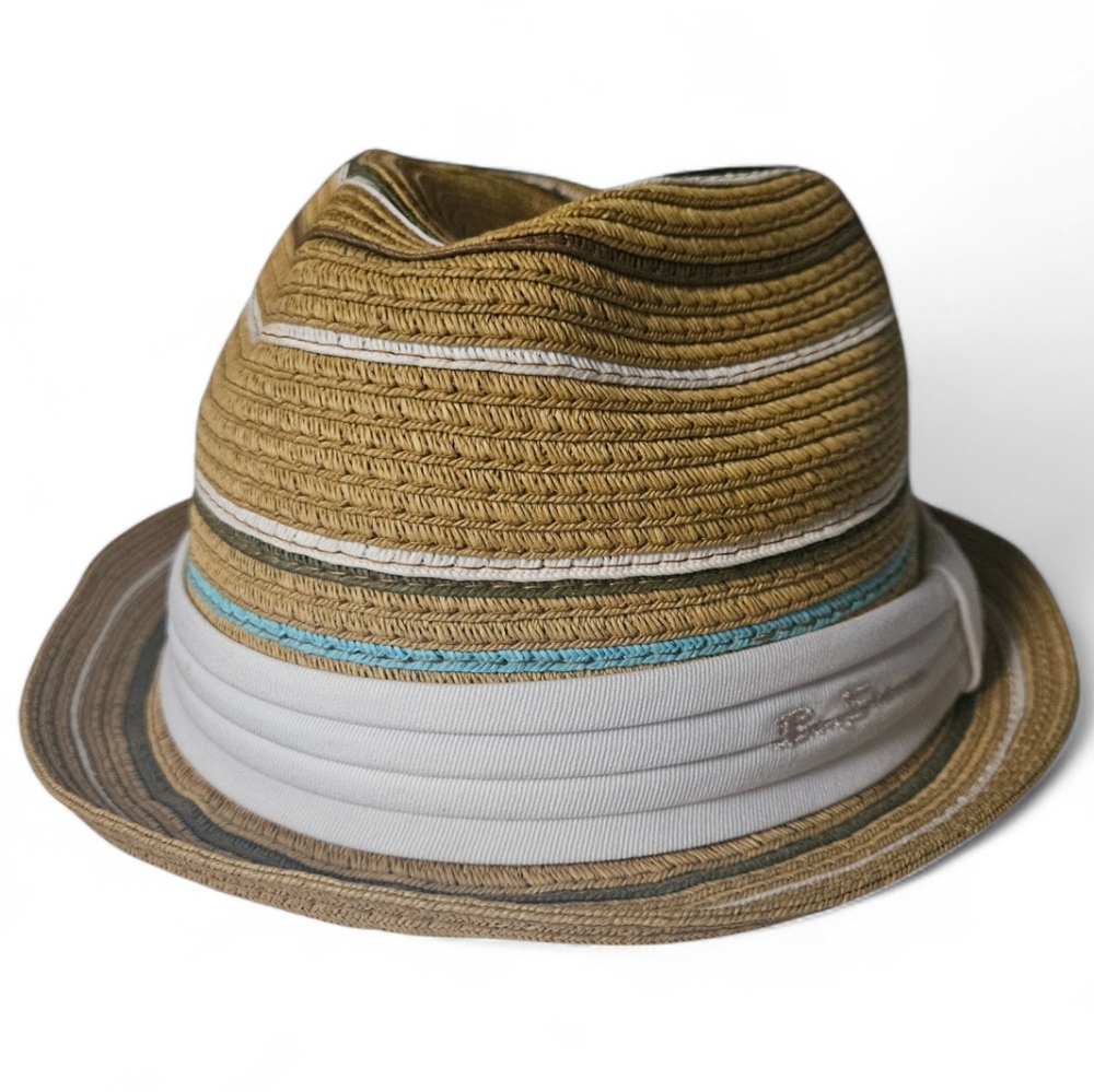 BEN SHERMAN Tan Straw Striped Band Trilby Fedora | SZ S/M - Picture 3 of 8